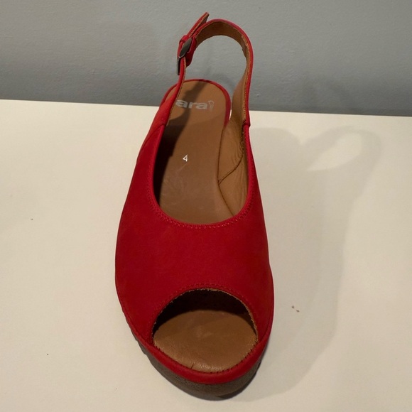 Ara Red Suede Colleen Slingback Leather Wedge Sandals - Size 6.5 - Picture 6 of 13